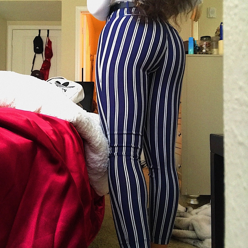 Navy and white striped pants